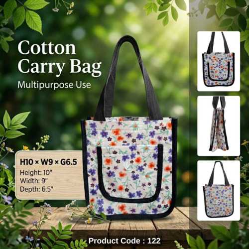 Cotton Lunch Carry Bag | Zipper Main Chamber & Front Pocket